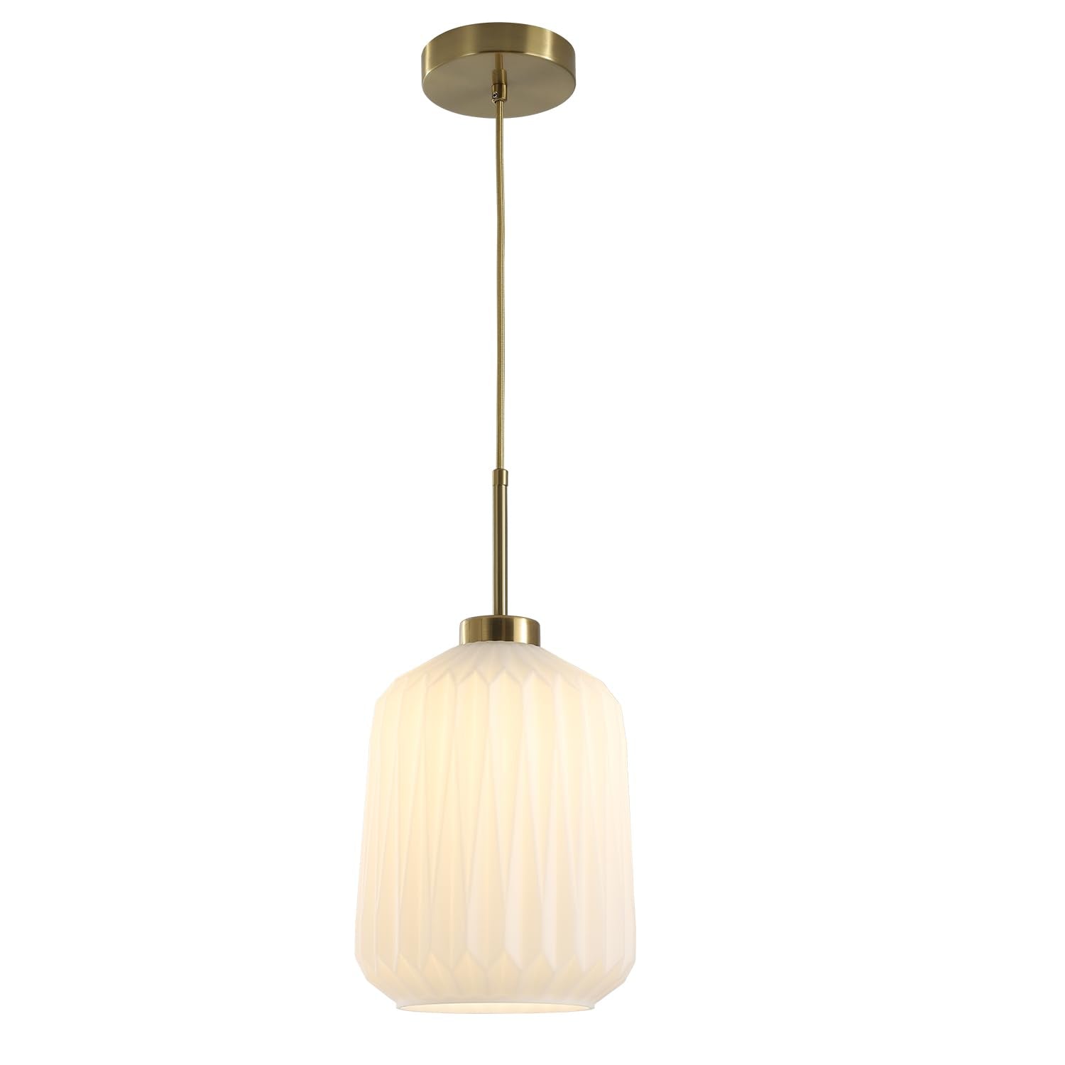 Modern White and Gold Pendant Lights Kitchen Island Mid Century Single Milk Glass