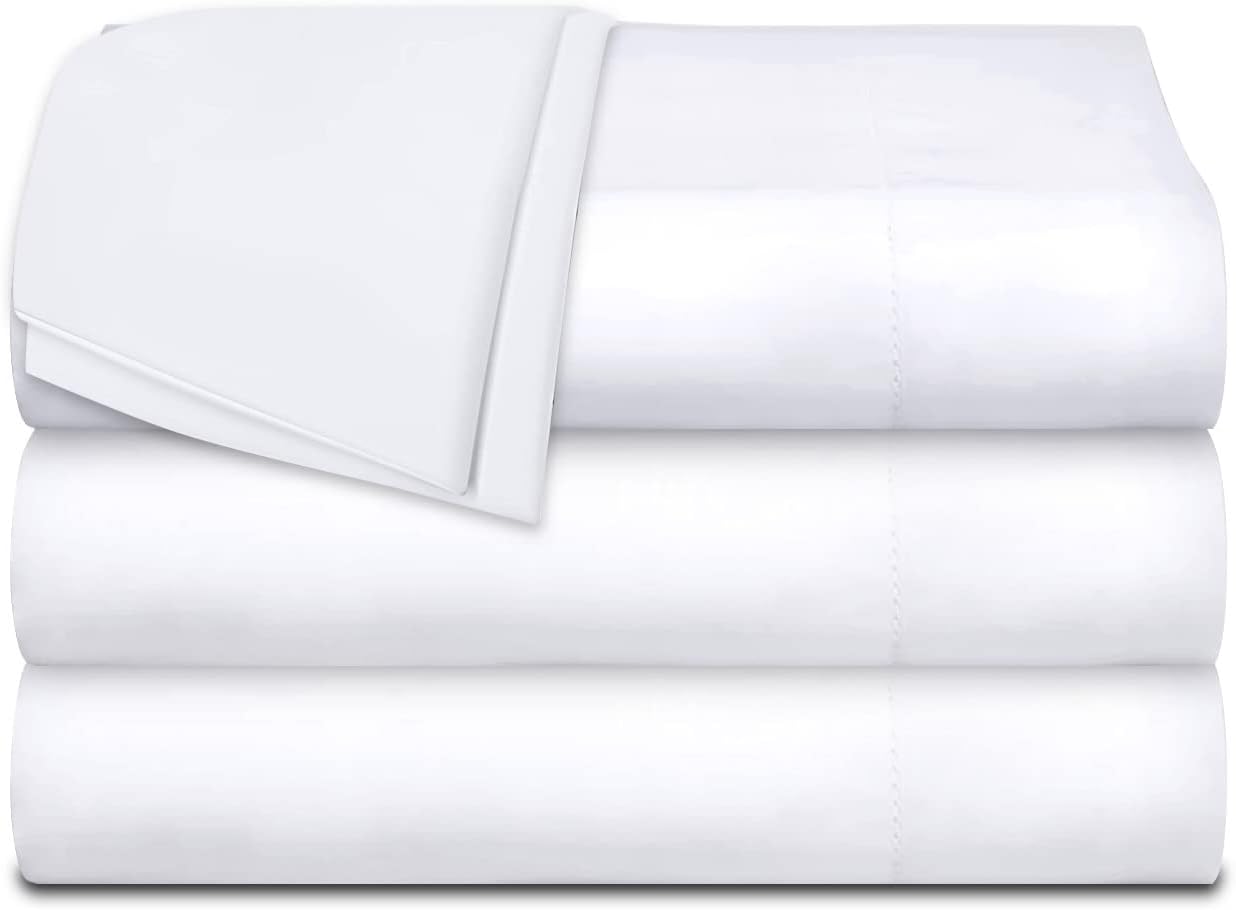Twin Flat Sheets 3 Pack, White Cotton Flat Bed Sheet 66x104 Inches