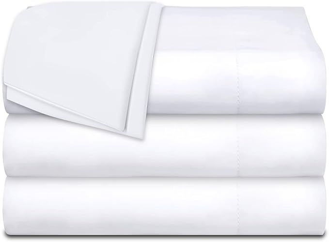 Twin Flat Sheets 3 Pack, White Cotton Flat Bed Sheet 66x104 Inches