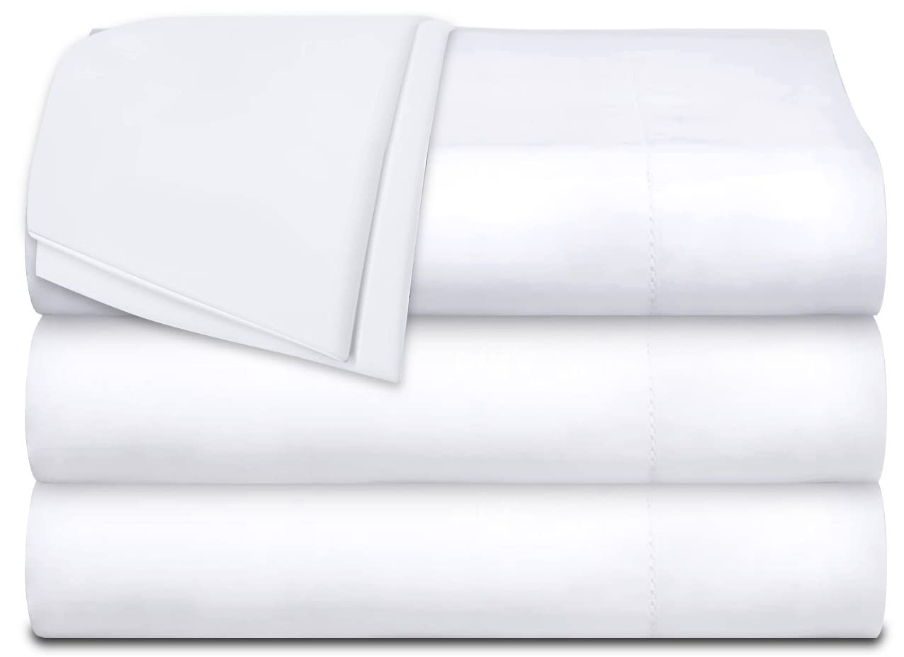 Twin Flat Sheets 3 Pack, White Cotton Flat Bed Sheet 66x104 Inches