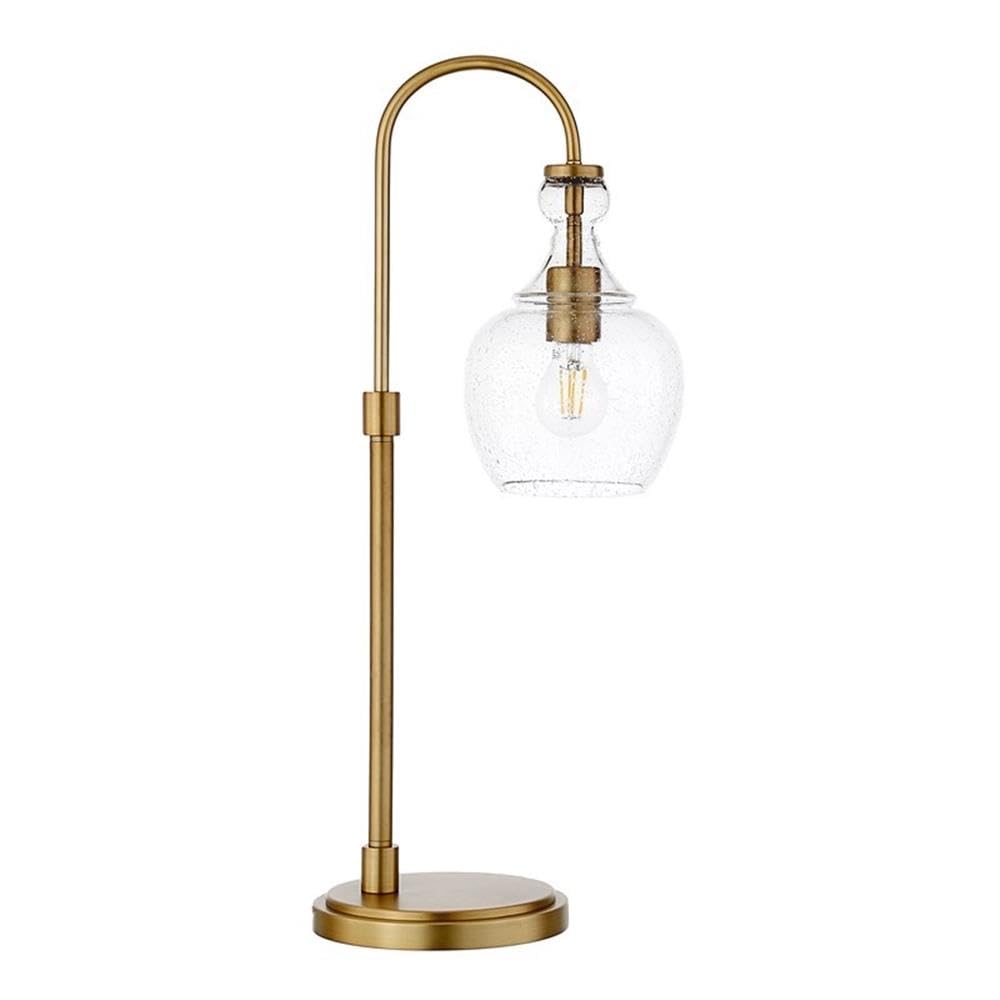 Arc Table Lamp with Glass Shade in Brushed Brass/Seeded, Lamp, Desk Lamp