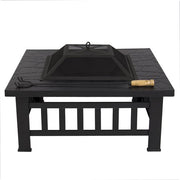 Outdoor 32" Metal Firepit Backyard Patio Garden Square Stove Fire Pit With Cover