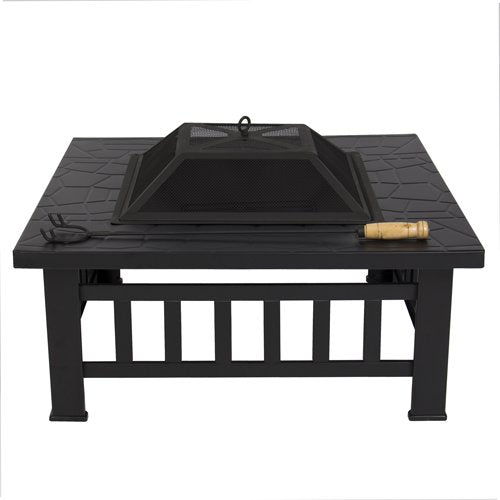 Outdoor 32" Metal Firepit Backyard Patio Garden Square Stove Fire Pit With Cover