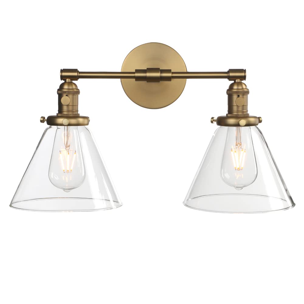 Phansthy Double Sconce Antique Industrial Wall Sconce Light with Dual 7.3 Inch Cone Canopy(Antique)