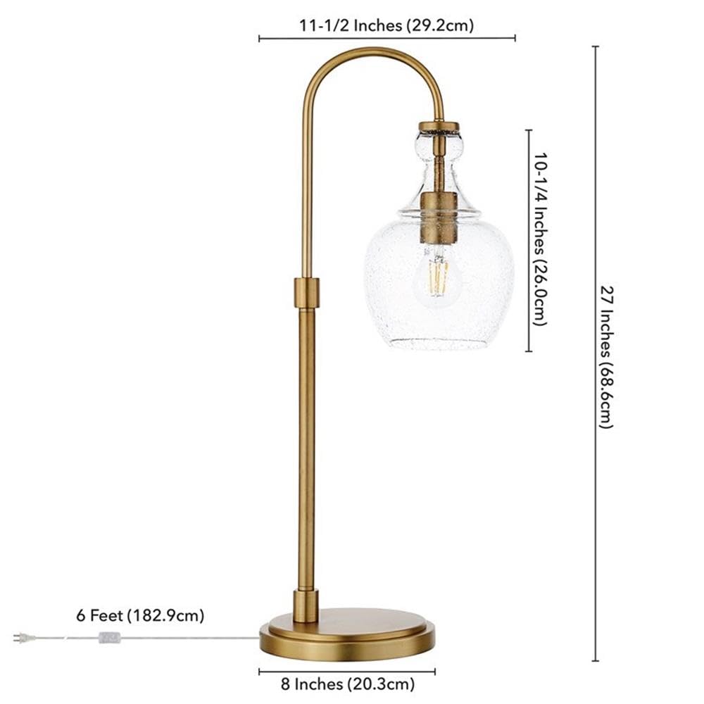 Arc Table Lamp with Glass Shade in Brushed Brass/Seeded, Lamp, Desk Lamp