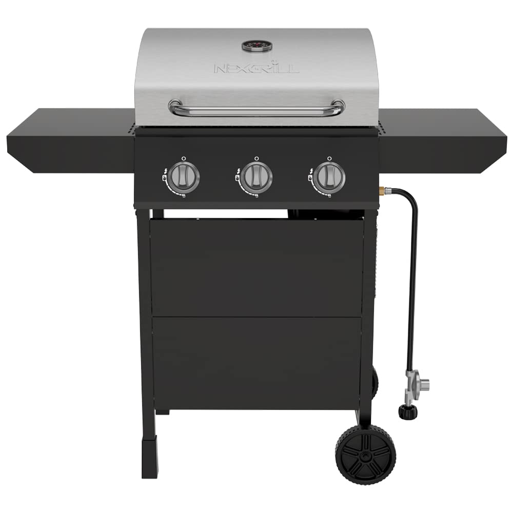 3-Burner Propane Gas Grill with Side Tables, 27,000BTUs, Stainless Steel Lid