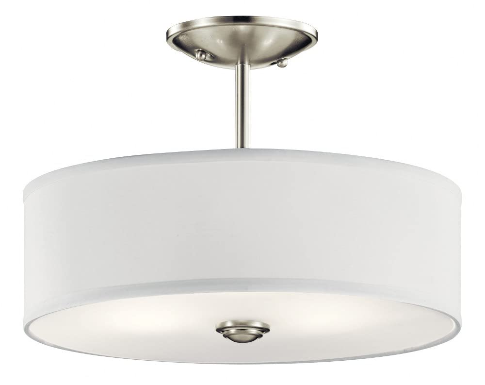 3 Light Round Semi Flush with Satin Etched White Diffuser and White Microfiber