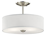 3 Light Round Semi Flush with Satin Etched White Diffuser and White Microfiber