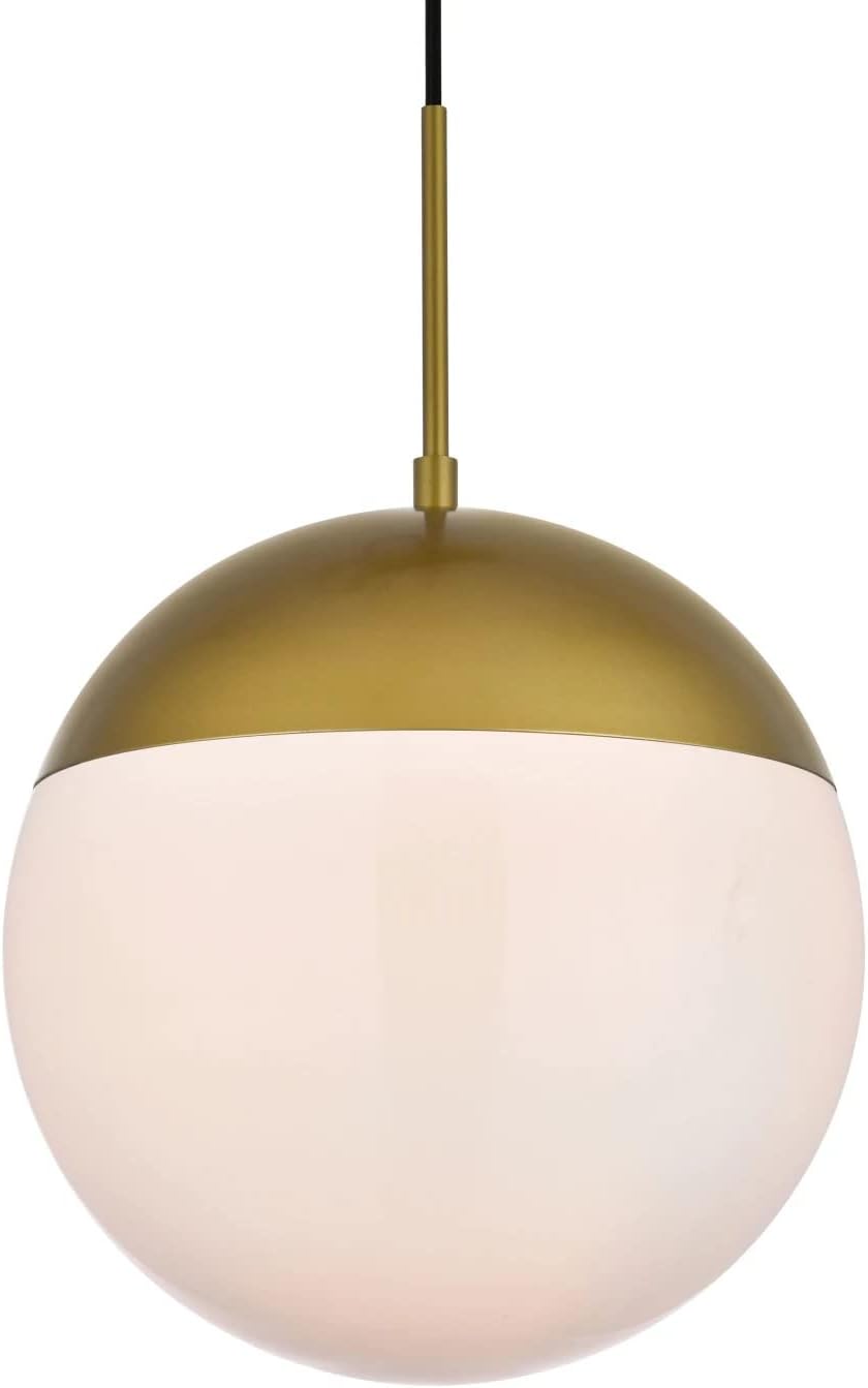 Living District Eclipse 1-Light & Glass Metal Pendant in Brass/White