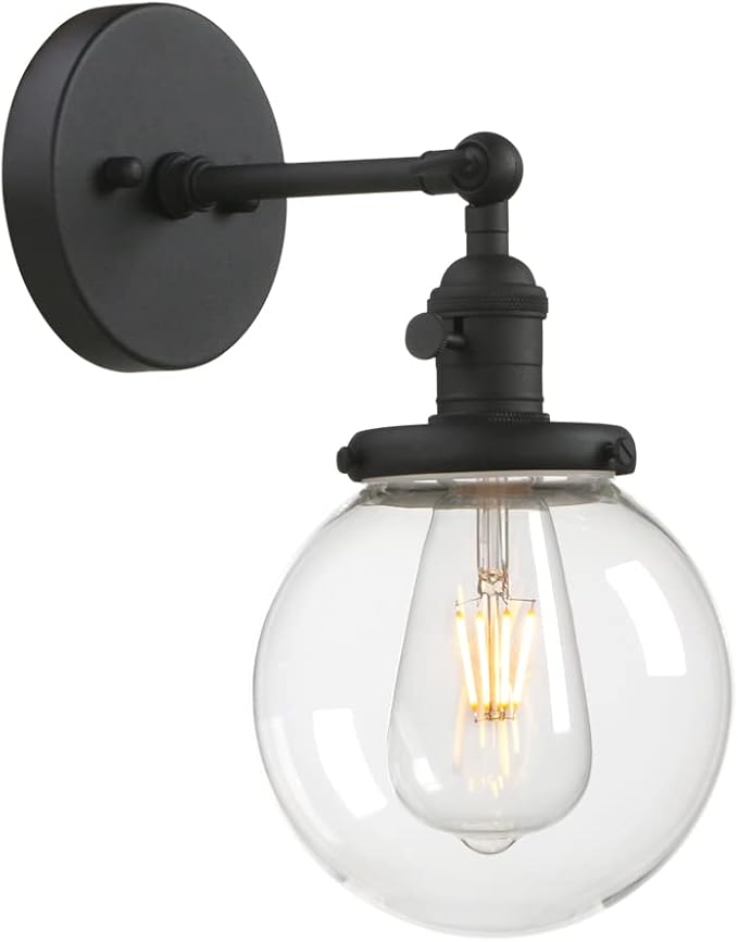 Bathroom Light Fixture Single Industrial Wall Sconce with 5.9 Inches Globe Lampshade