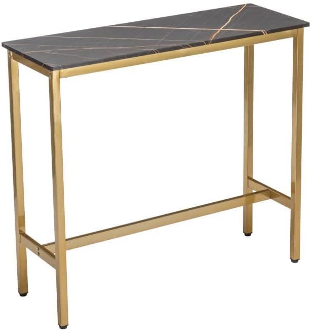 40" Bar Table,Rectangular Industrial Bar Height Table with Sturdy Gold Metal Frame