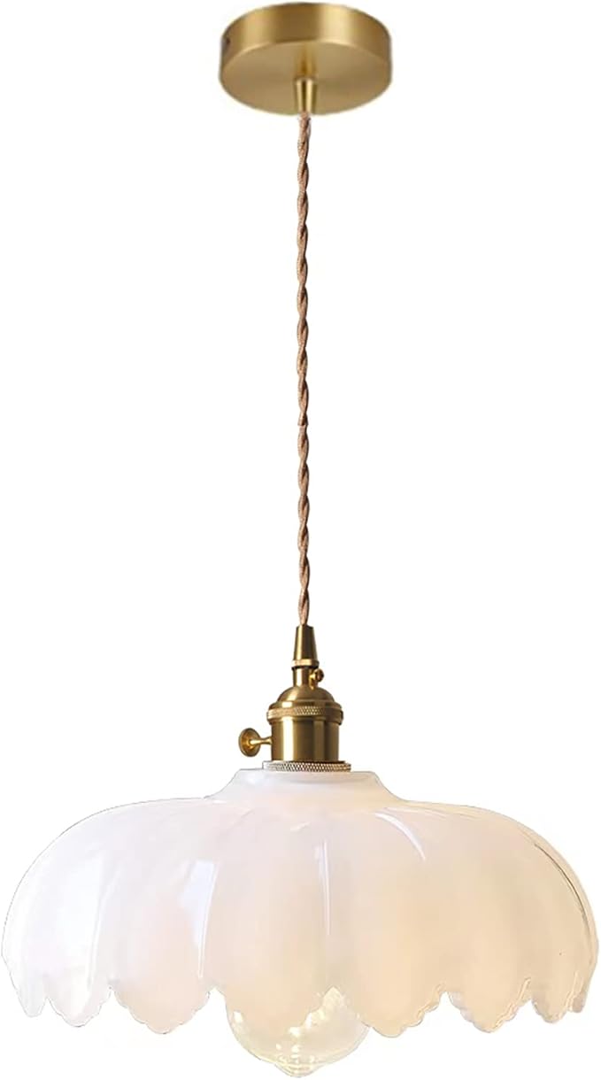 Grass Green Glass Pendant Light Fixtures Medium 9.8 Inches Lampshade Gold Brass Finish