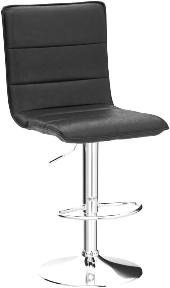 Vintage Faux Leather Adjustable Bar Stool in Gry with Chrome Base, Black