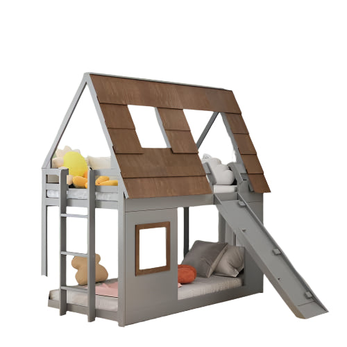 Twin Over Twin House Bunk Bed for Kids