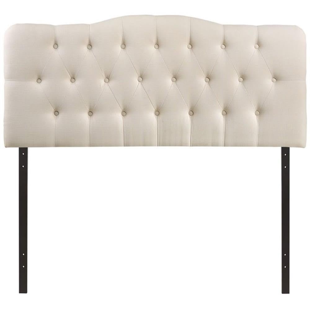 Modern Fabric King Tufted Panel Headboard in Ivory