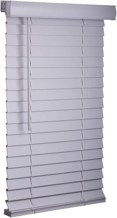 Cordless Faux Wood Blinds, 35" Wide x 84" Long, Smooth, Snow White