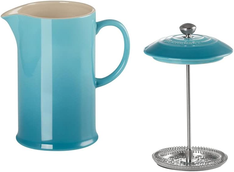 Stoneware Cafetière French Press with Stainless Steel Plunger, 1 Litre, Serves 3-4 Cups, Teal