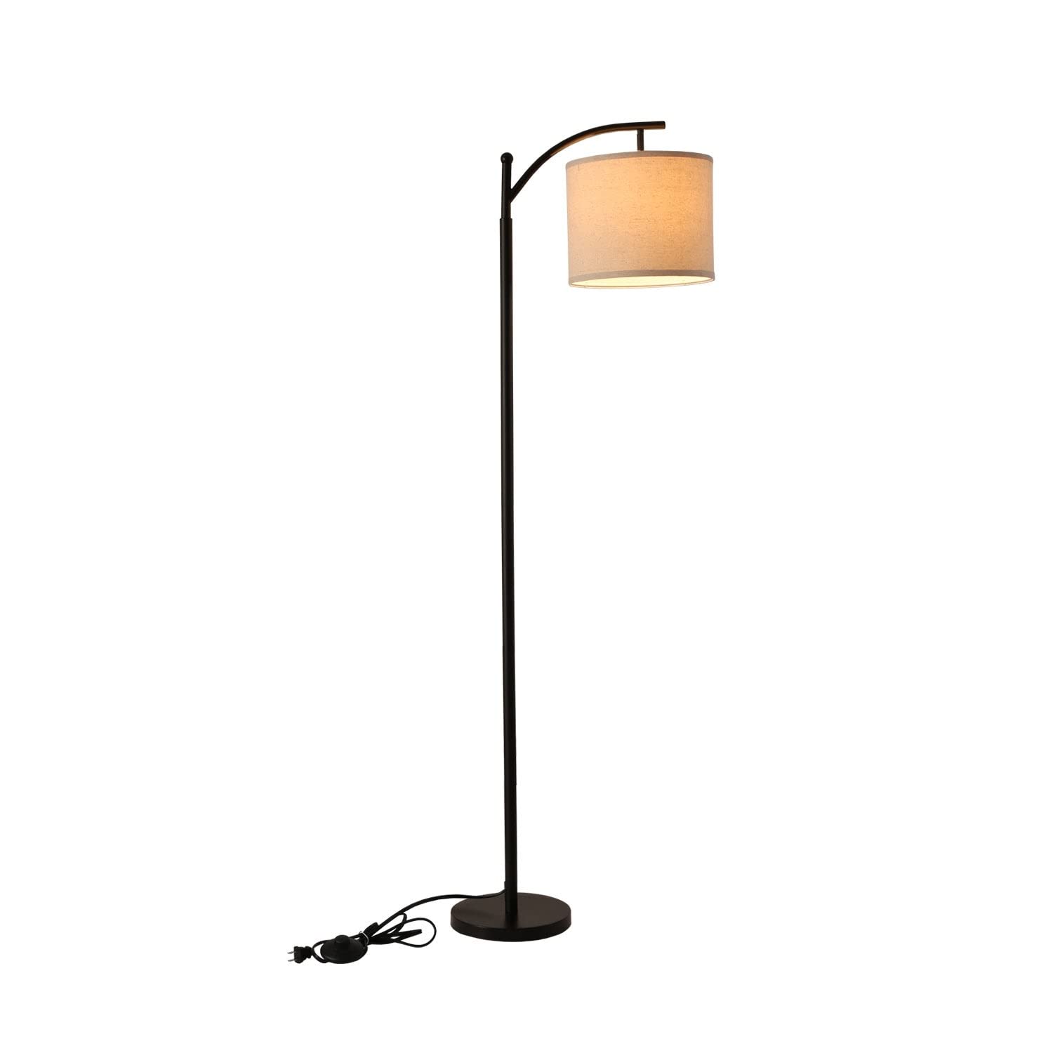 Arched Floor Lamp Beige Fabric Shade for Living Room Black Mid-Century Modern