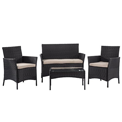 Outdoor Furniture Patio Set Wicker Rattan Sectional 4 pcs Garden Conversation Set