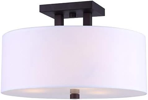 Flush Mount Ceiling Light – Brushed Nickel Finish with White Fabric Shade