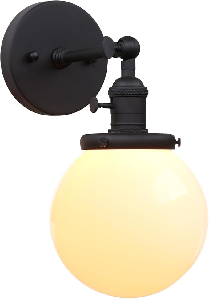 Vintage Wall Sconce Lighting Fixture with 5.9" Round Globe Milk