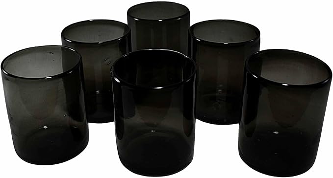 Drinking Glasses Artisan Crafted from Mexico Set of 6 pieces (Smoke, Water 16 Oz.)