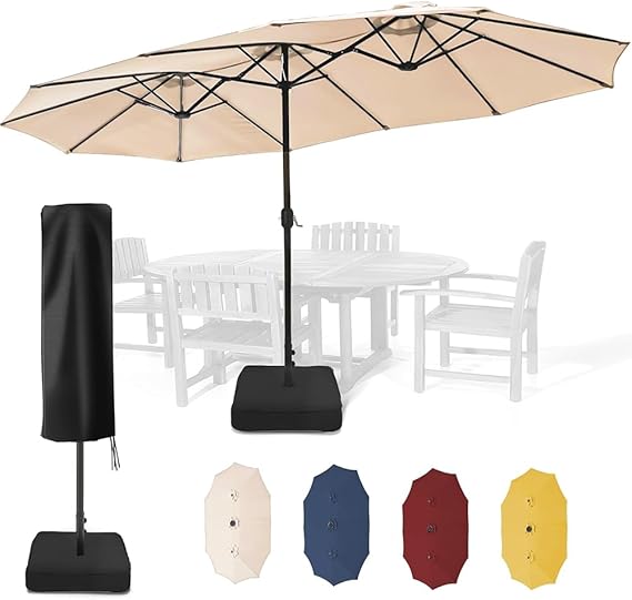 15 ft Patio Umbrella with Sand Bag Base and Cover, Large Outdoor Double-Sided Umbrella