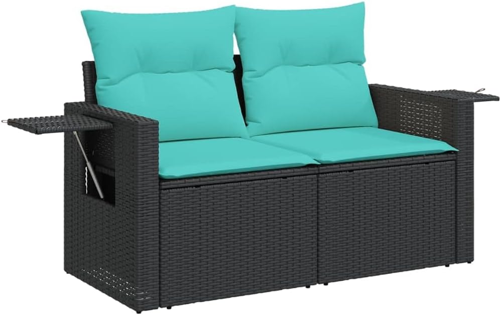 Patio Sofa Set - Outdoor Seating 6 Piece - PE Rattan Black - Cushions Included