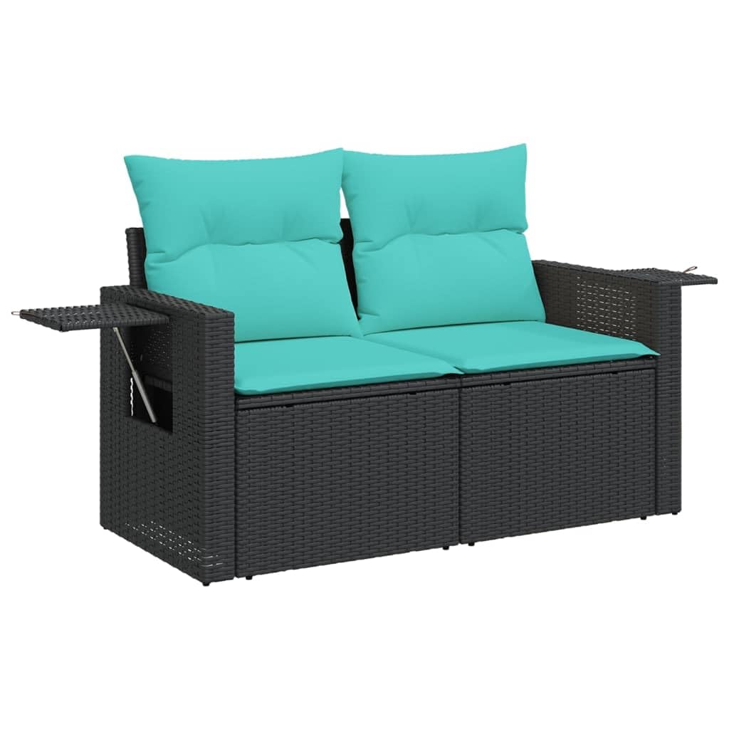 Patio Sofa Set - Outdoor Seating 6 Piece - PE Rattan Black - Cushions Included
