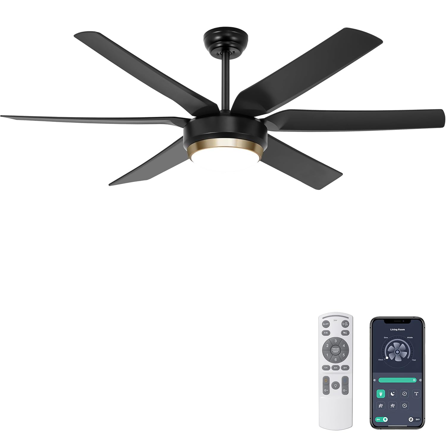 Ceiling Fans with Lights, 56'' Black Ceiling Fan Remote/APP Control, Dimmable
