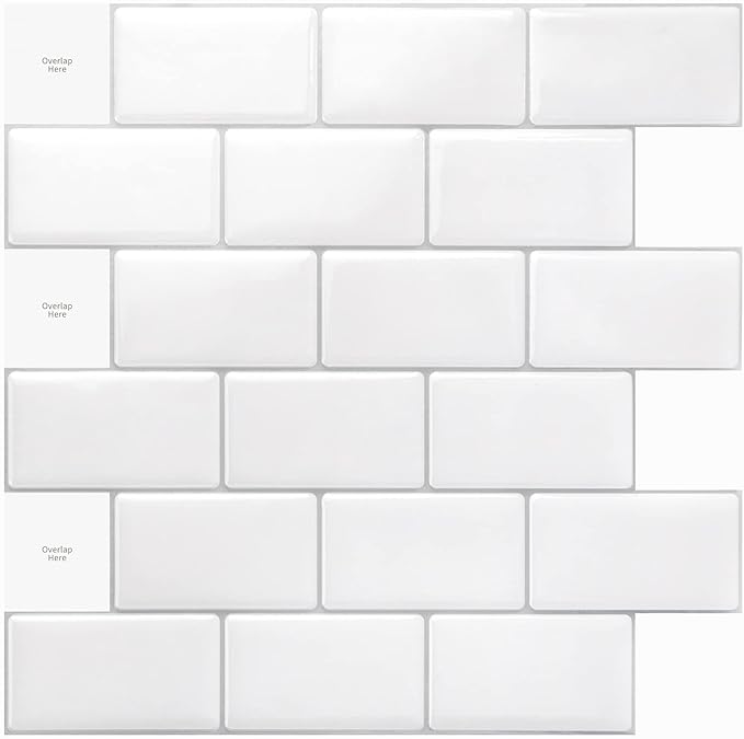 30cm Peel and Stick Backsplash Tiles for Kitchen, Shiny Black (A17000BK)