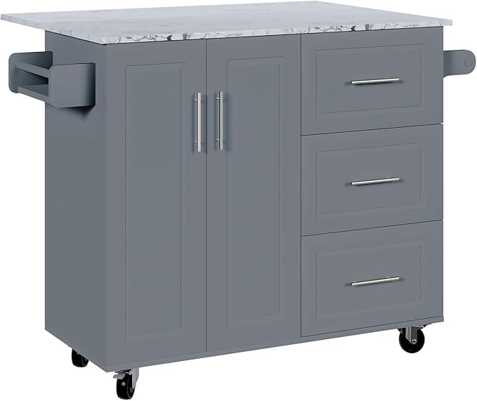 Rolling Kitchen Island with Storage, 43" Kitchen Island Cart with Drop Leaf & Spice