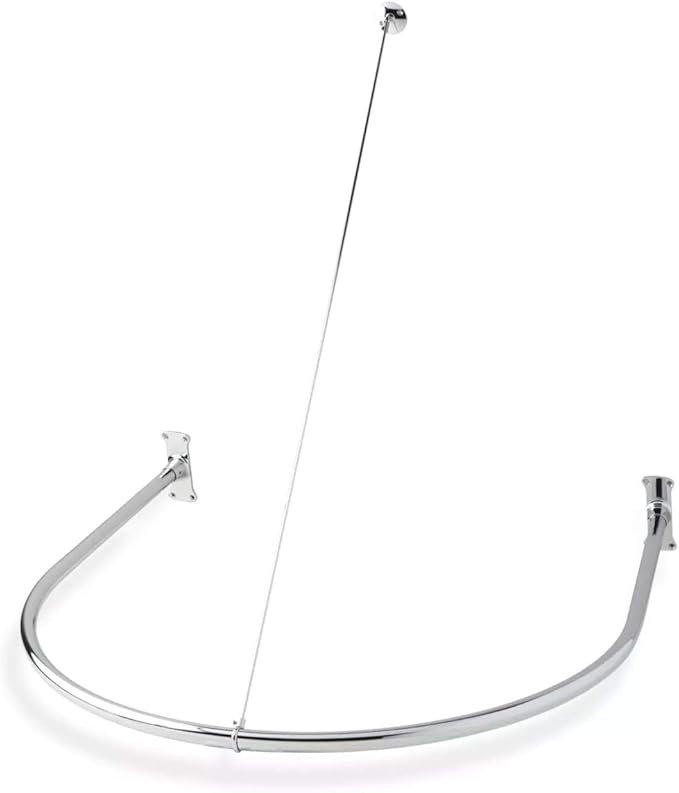 Heavy-Duty Half-Oval Stainless Steel Shower Curtain Rod with Swivel Ceiling Support