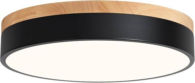 Modern Dimmable LED Close to Ceiling Light Minimalist Wood Oak Flush Mount Ceiling Light Fixture with Lampshade for Bedroom Living Room Bathroom Laundry Room (White-Dimmable, 11.8''/30cm)
