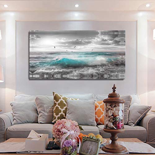 Framed Wall Art Canvas Ocean Decor Beach Theme Bedroom Large Sunset Blue