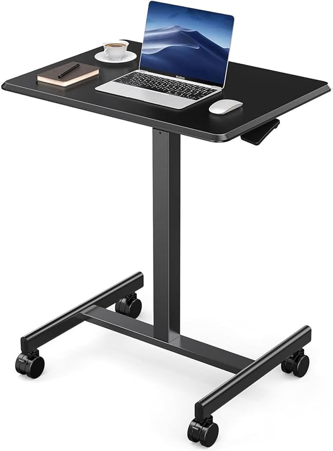 Small Standing Desk Mobile Portable Rolling Laptop PC Table on Wheels Adjustable Height