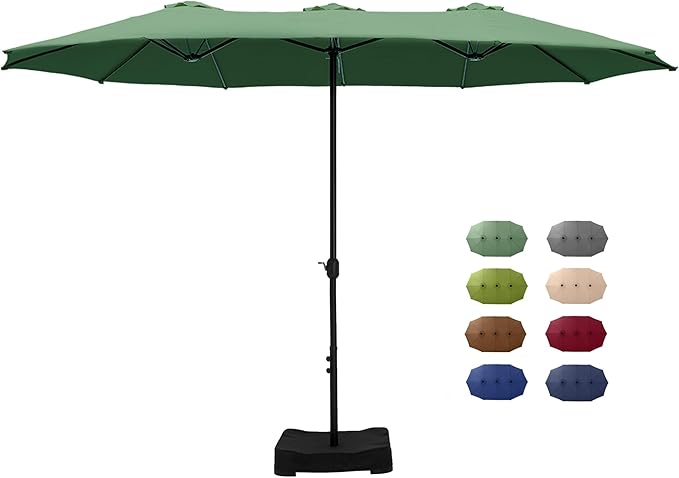 15 ft Rectangle Patio Umbrella with Base Included, Double-Sided Table Umbrella with Crank
