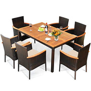Dining Set, Outdoor Conversation Set w/Acacia Wood Tabletop & Umbrella Hole,