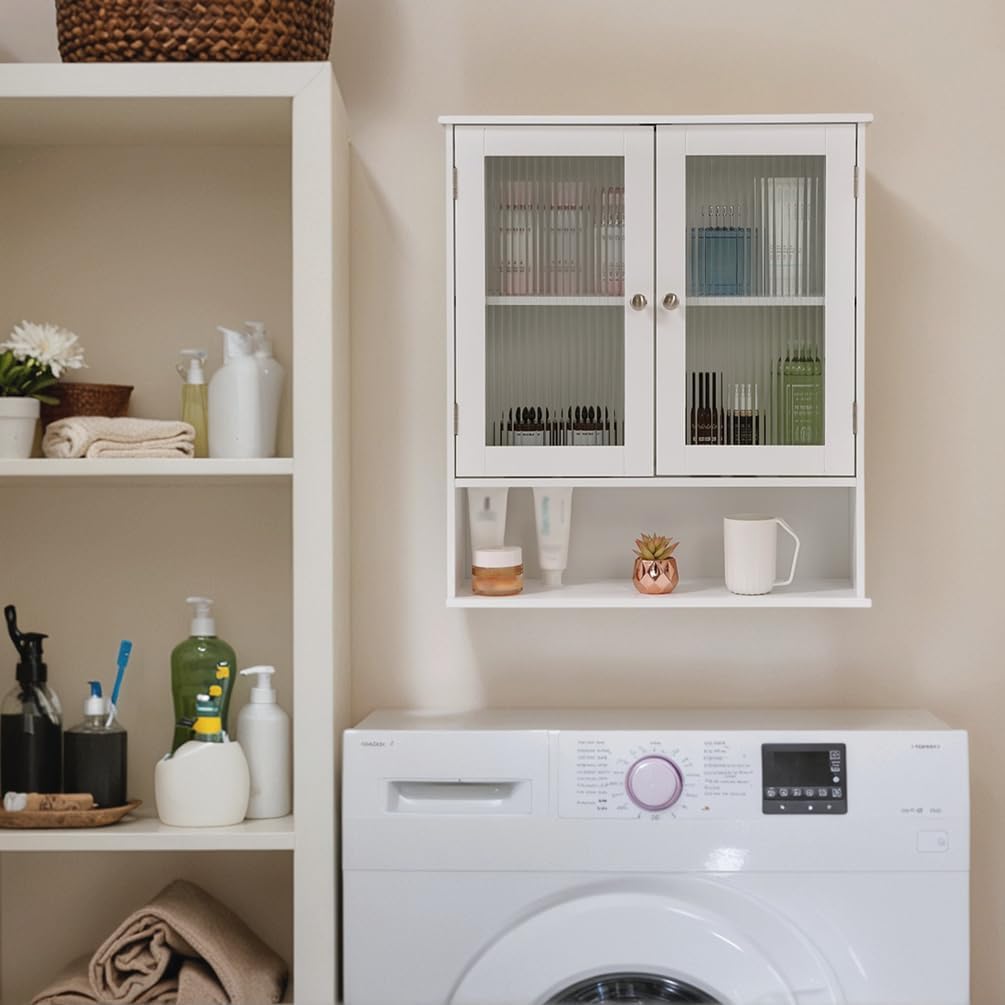 Bathroom Wall Cabinet with Glass Door, Bathroom Cabinet Wall Mount with Open Shelf
