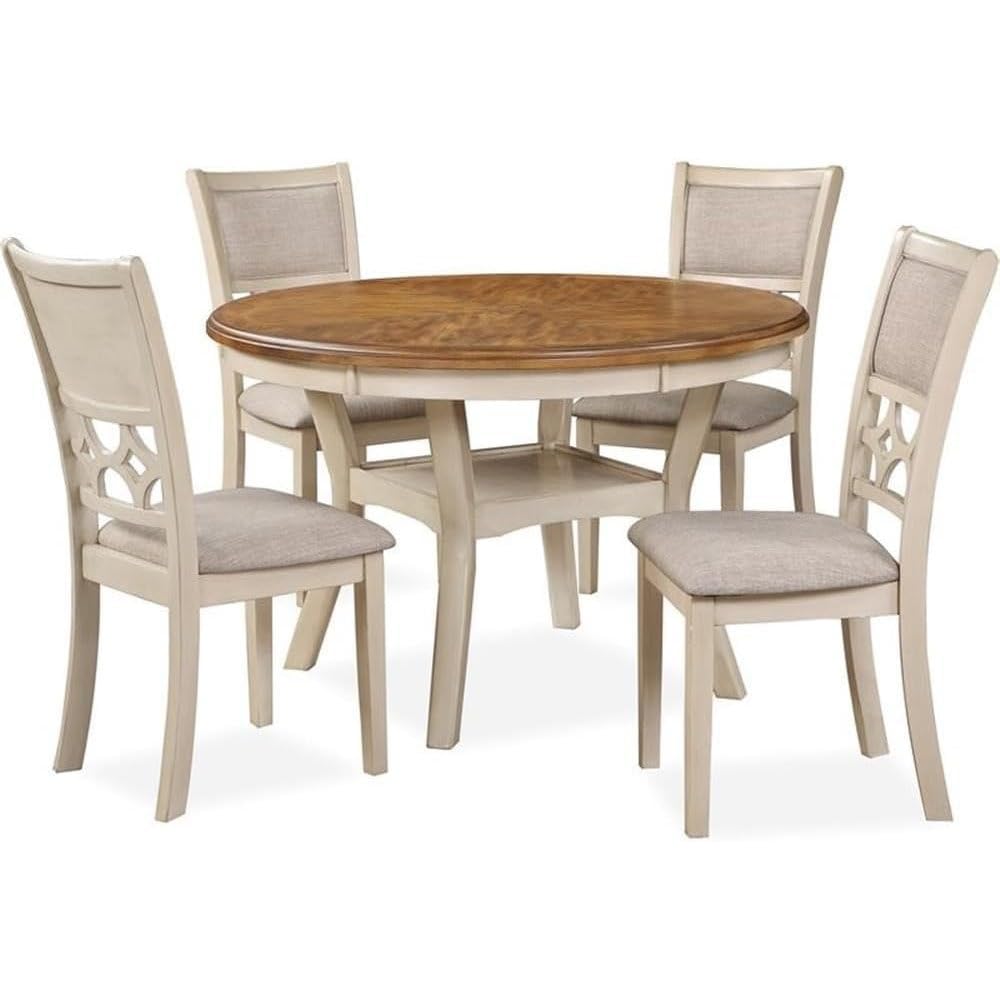 5-Piece Solid Wood Dining Set in Brown and White for Modern