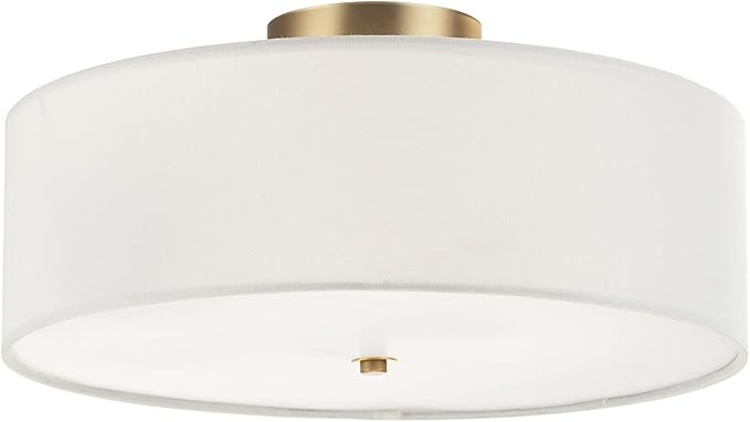 2-Light Semi-Flush Mount Ceiling Light, Matte Black, 2-Tier, White Linen Shade