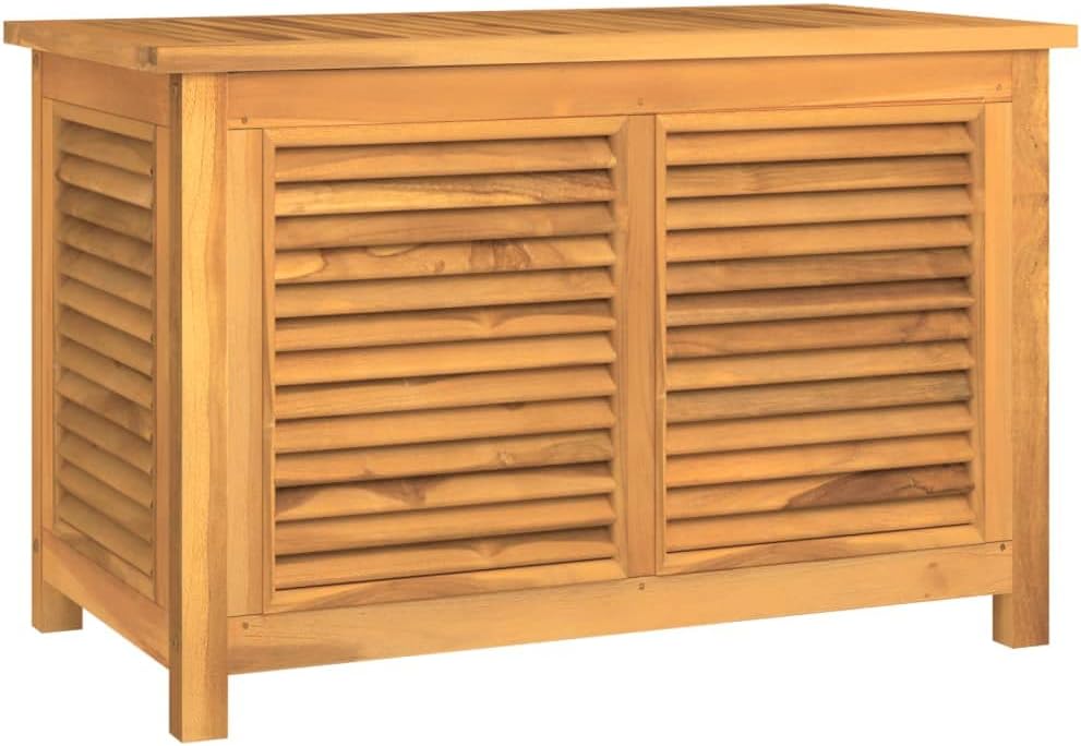 Outdoor Patio Storage Box - Solid Teak Wood Construction - Louvre Design