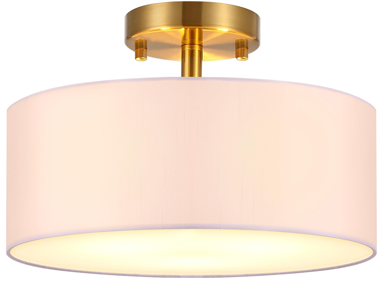 Semi-Flush Mount Ceiling Light Fixture White Fabric Drum Shade