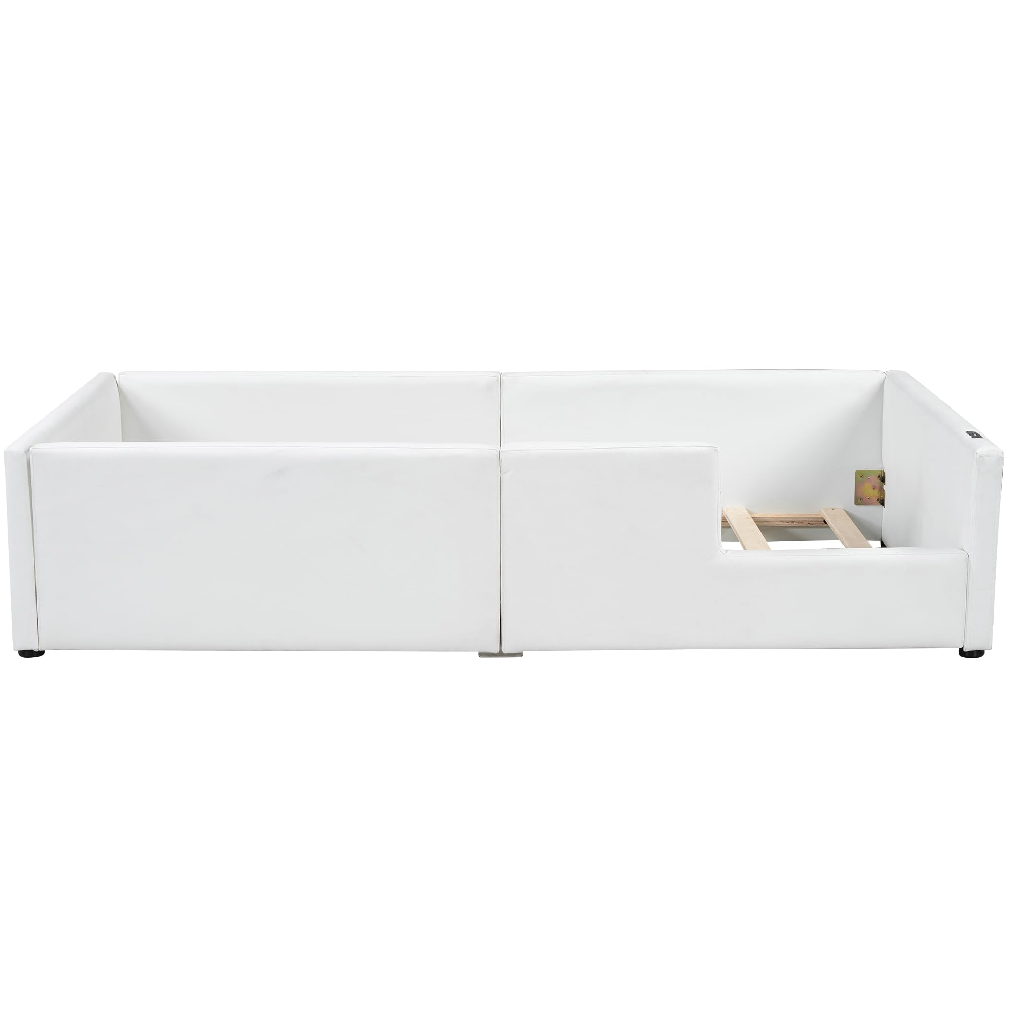Twin Size Upholstered Floor Bed with Guardrail, Cute Platform Bed
