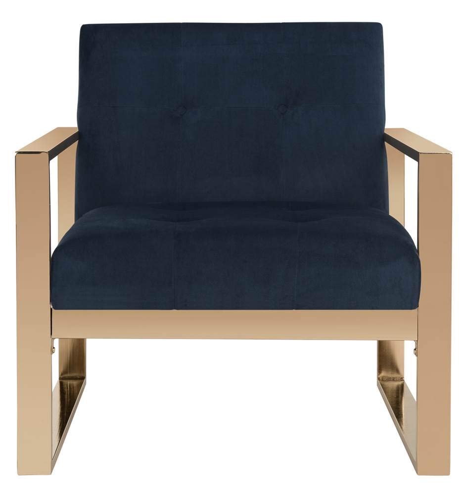 Home Vasco Navy Velvet and Brass Accent Chair