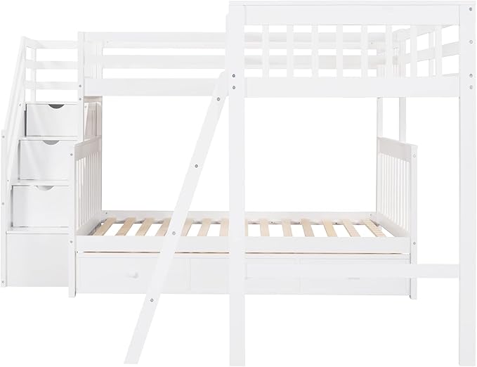 Twin Over Full L-Shaped Triple Bunk Bed for Kids