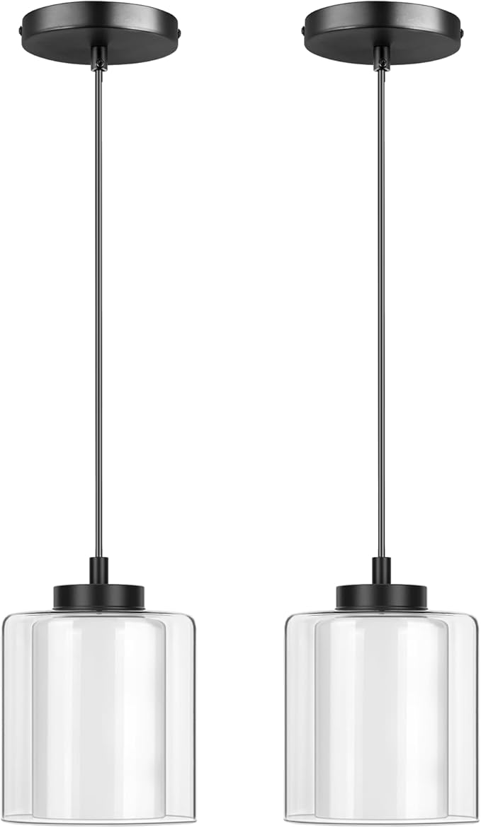 Industrial Pendant Lights Kitchen Island, Modern Clear Glass Shade Black Kitchen Pendant