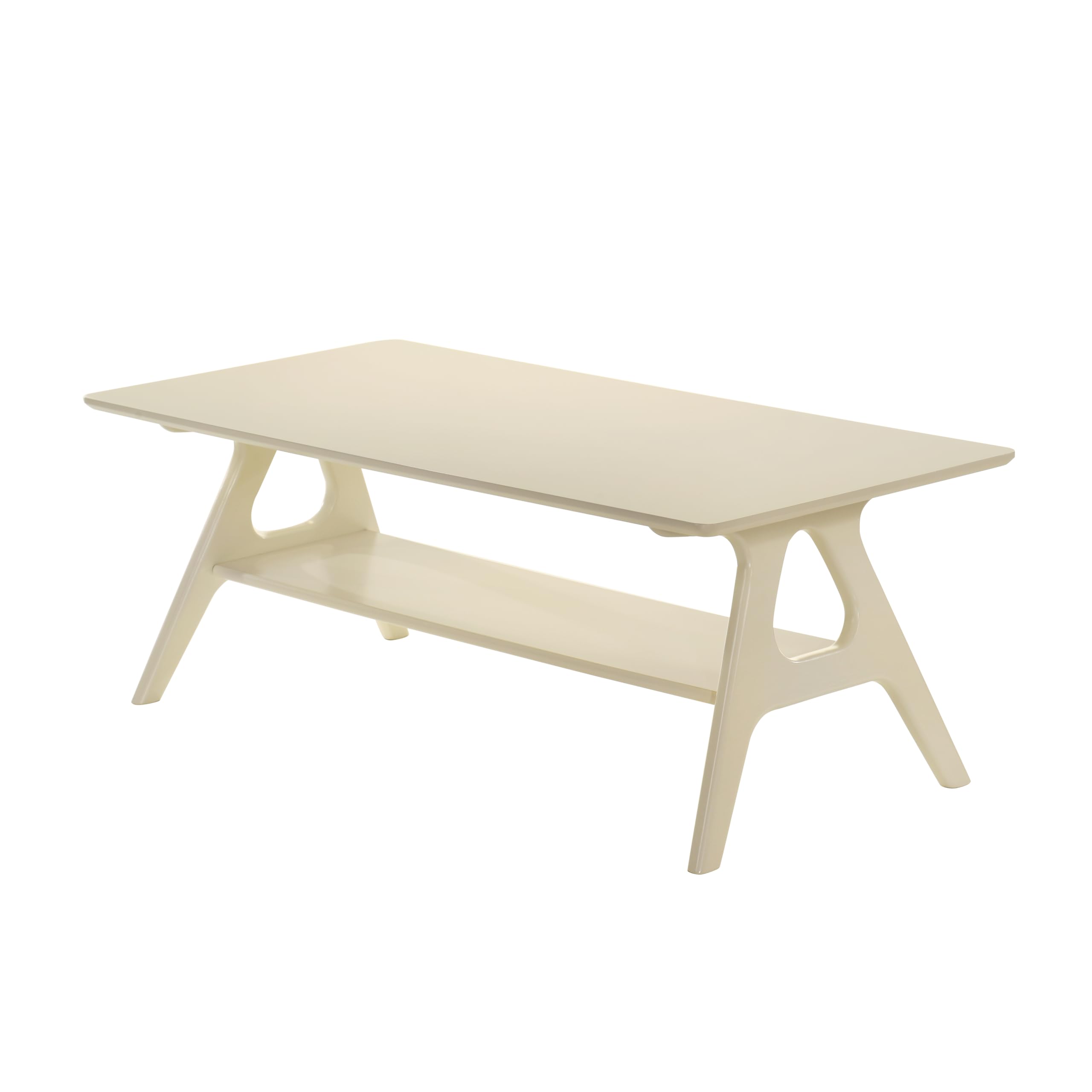 Arona Mid-Century Modern Wood Shelf Coffee Table, Off-White Finish
