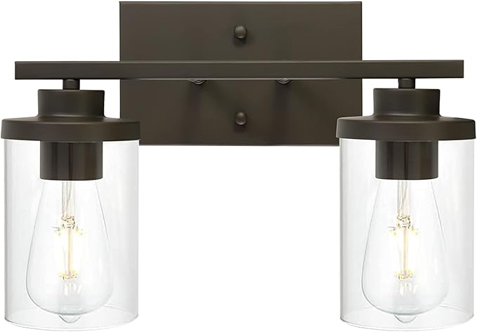 Farmhouse Vanity Lighting Fixtures Oil Rubbed Bronze 6 Light with Glass Shade Bathroom
