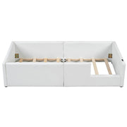 Twin Size Upholstered Floor Bed with Guardrail, Cute Platform Bed